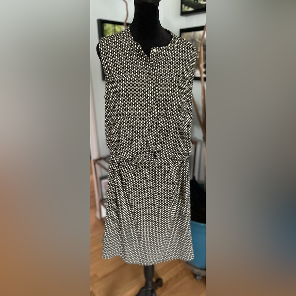 Merona Green Print Elastic Waist Button Front Sleeveless Dress Size L